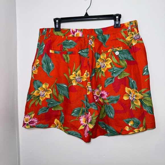 VINTAGE 100% linen Lauren Ralph Lauren Floral Red Women's Shorts - Picture 6 of 13